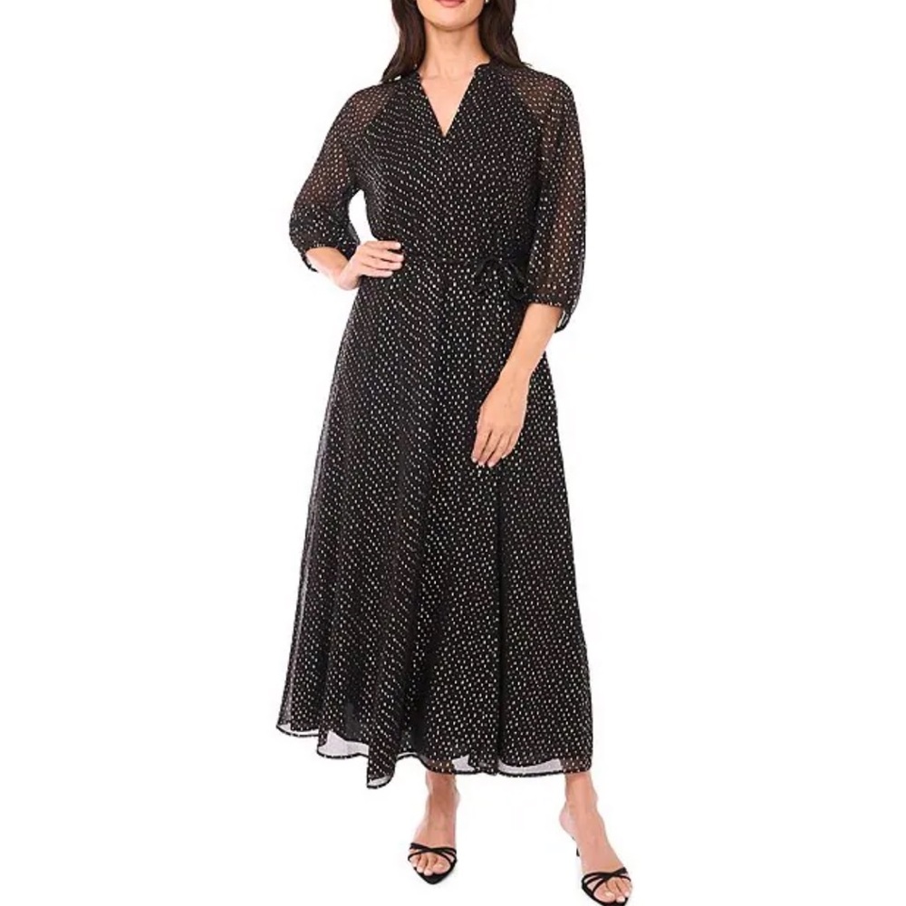 Vince Camuto Black Mesh Long Sleeve Dress